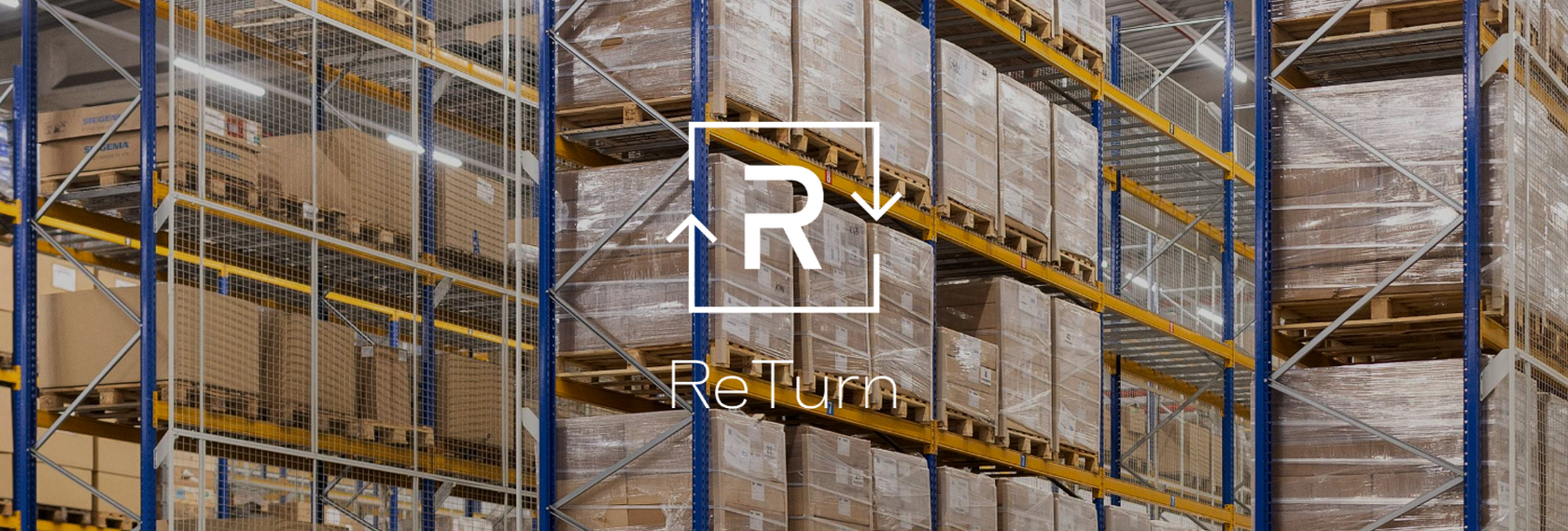 ReTurn logo in front of stacked warehouse